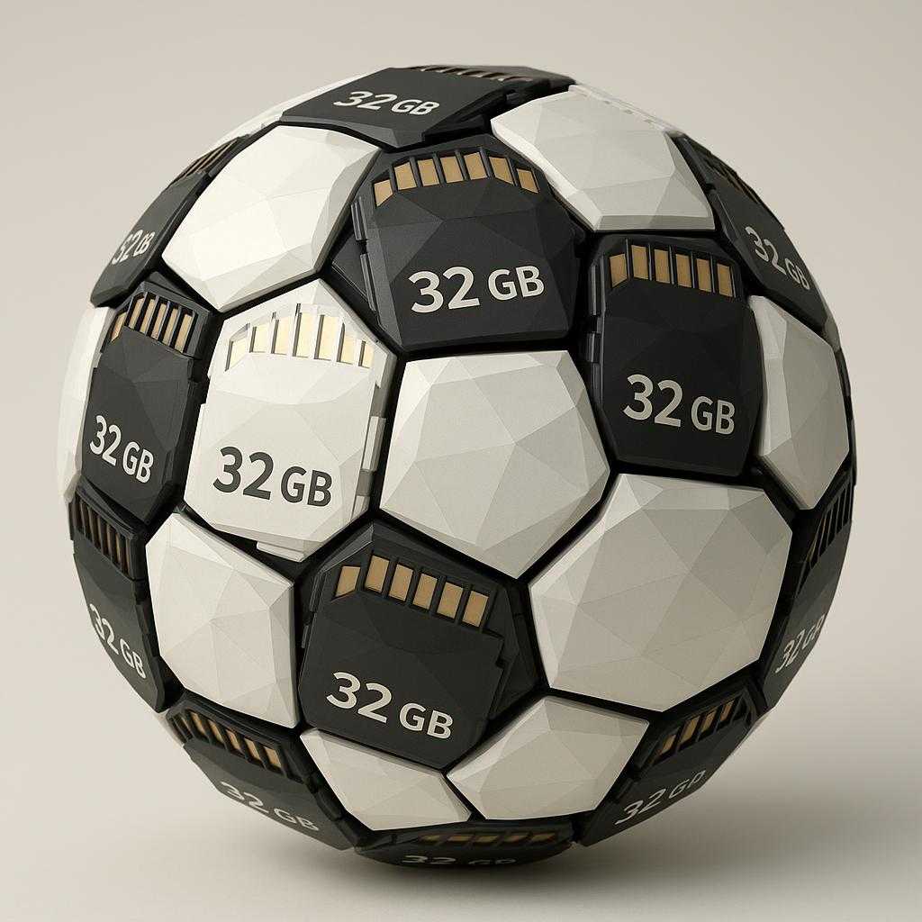 Pelota de fútbol hecha de tarjetas SD de 32 GB