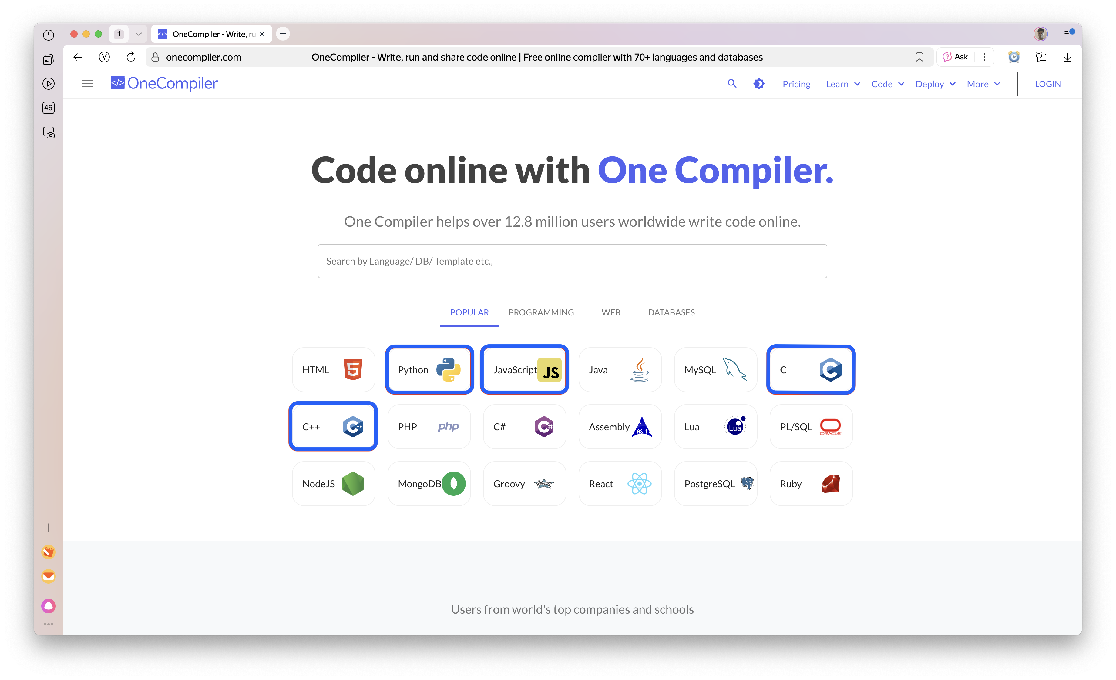 Online-sandbox-selecting-language