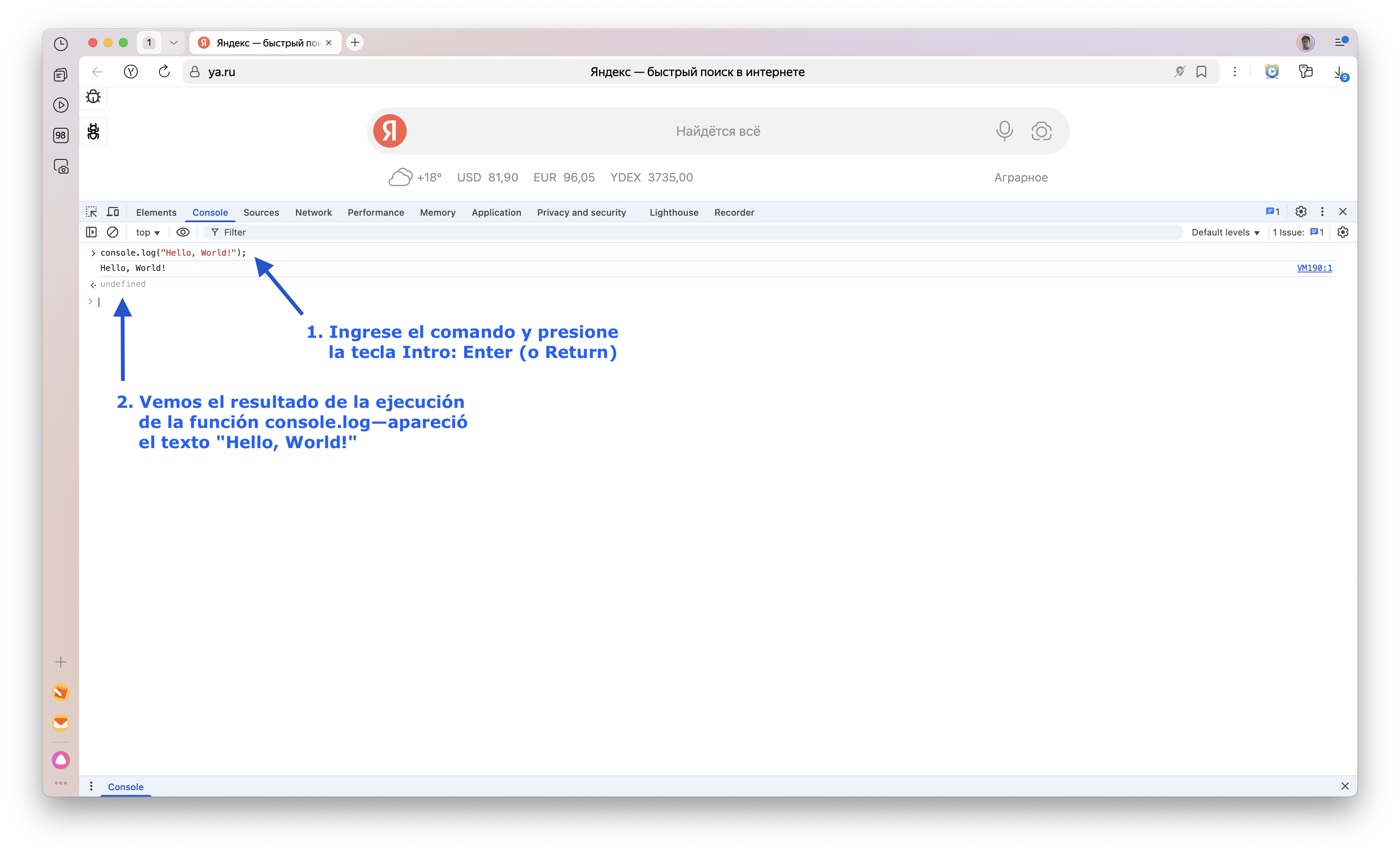 Console.log Hola mundo en el navegador